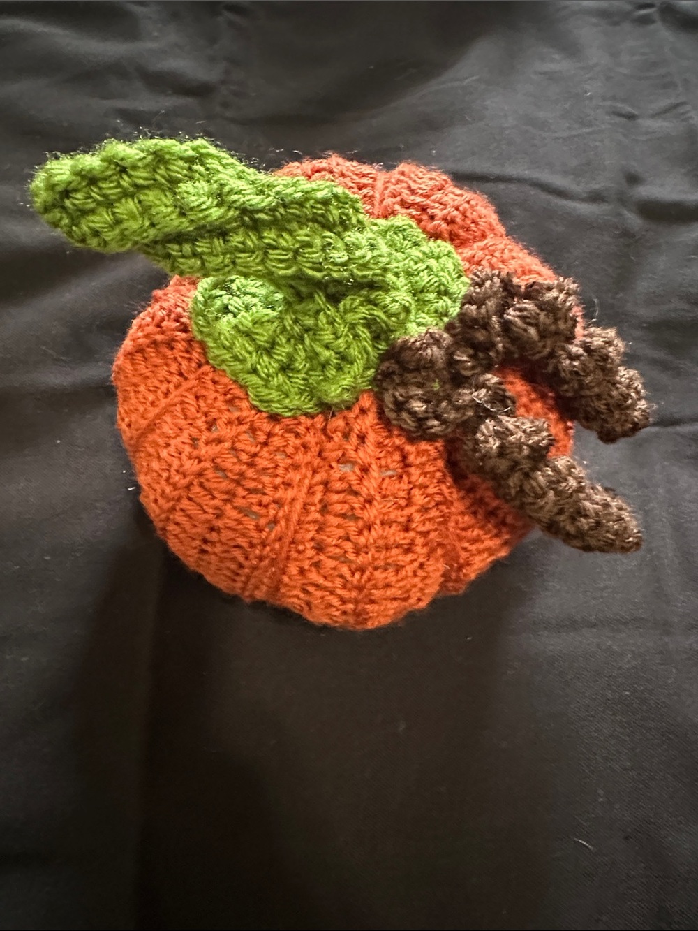 Handmade Crochet Pumpkin- Orange with Green Leaf